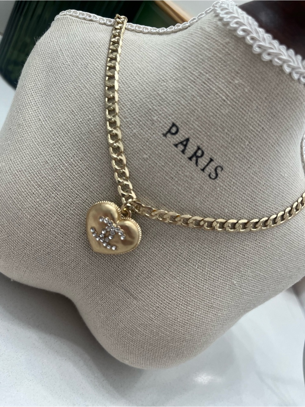 CC Gold Heart Pendant Necklace with Crystal CC Logo - Picture 2 of 8